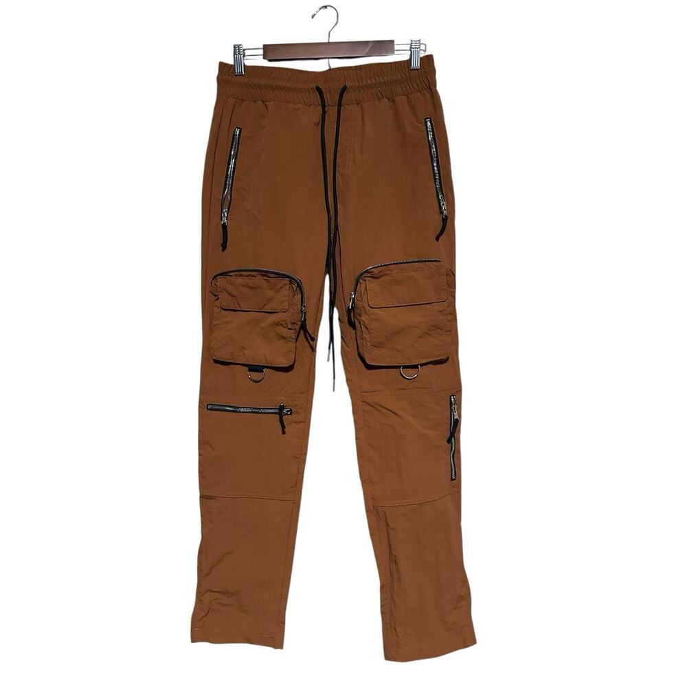 EPTM Brown Cargo Jogger Pants Size S-30 Techwear Streetwear Zipper Pockets